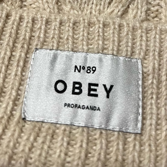 Obey Cream Cuffed Pom Pom Knit Beanie - Picture 2 of 7